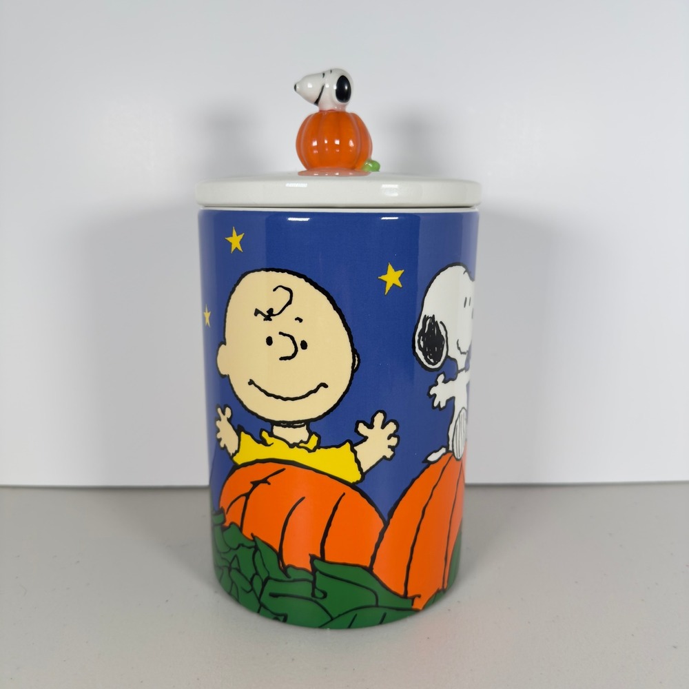 Peanuts Cookie Jar Great Pumpkin Charlie Brown Snoopy Ceramic Halloween 9in